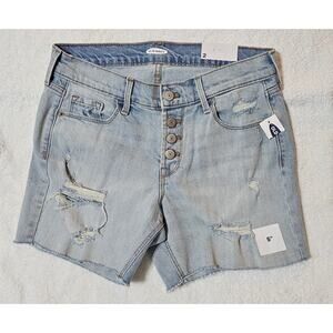 Mid-Rise Distressed Button-Fly Cut-Off Jean Shorts 5-inch inseam size 2 NWT Boho